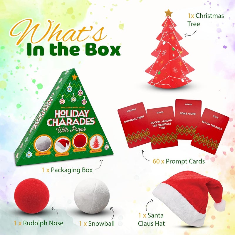 Project Genius : Holiday Charades - Game with Props, Includes 60 Christmas Themed Prompt Cards, Family Christmas Party Game, Adults Kids 6+, 2+ Players - Image 3